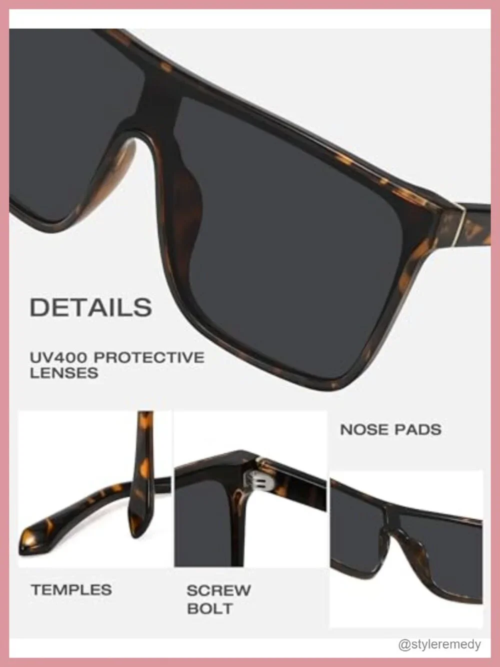 Retro Square Oversized Sunglasses UV Protection Shield Lens Plastic Frame